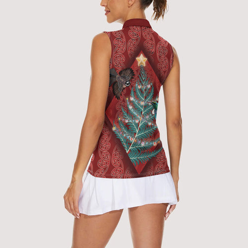 Aotearoa Maori Mangopare Meri Kirihimete Women Sleeveless Polo Shirt Christmas Fern