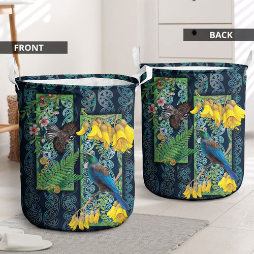 Aotearoa Maori Mangopare Christmas Laundry Basket Pikawakawa and Tui