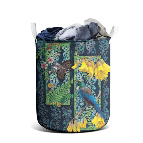 Aotearoa Maori Mangopare Christmas Laundry Basket Pikawakawa and Tui