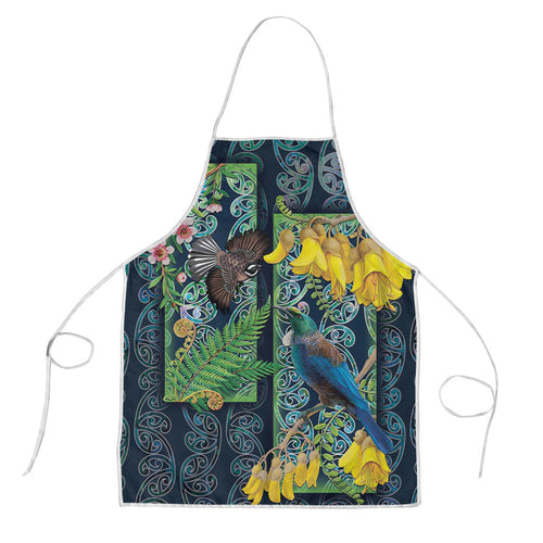 Aotearoa Maori Mangopare Christmas Apron Pikawakawa and Tui