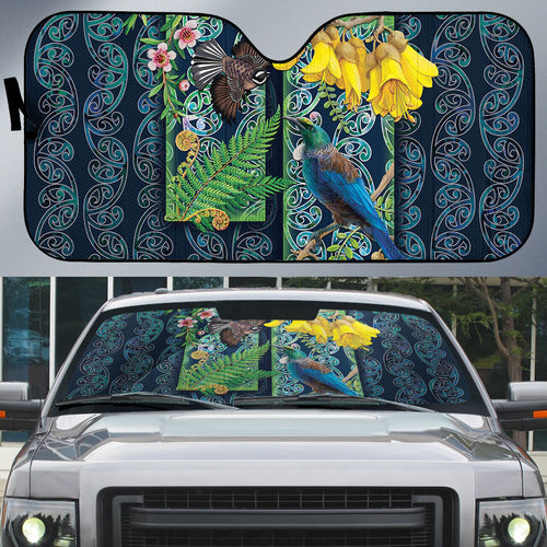 Aotearoa Maori Mangopare Christmas Auto Sun Shade Pikawakawa and Tui