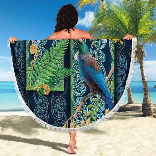Aotearoa Maori Mangopare Christmas Beach Blanket Pikawakawa and Tui