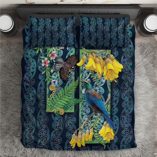 Aotearoa Maori Mangopare Christmas Bedding Set Pikawakawa and Tui