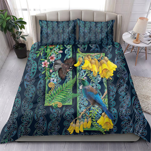 Aotearoa Maori Mangopare Christmas Bedding Set Pikawakawa and Tui