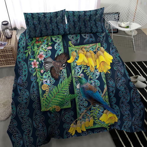 Aotearoa Maori Mangopare Christmas Bedding Set Pikawakawa and Tui