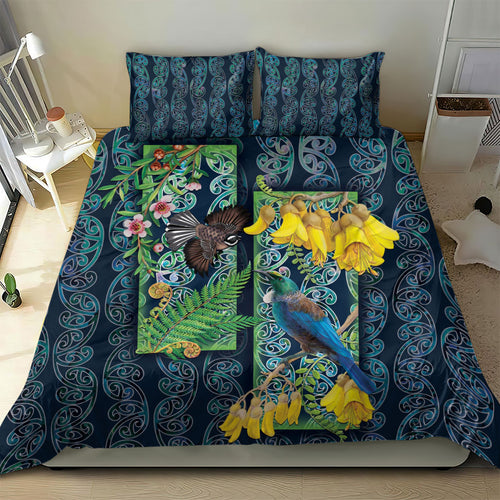 Aotearoa Maori Mangopare Christmas Bedding Set Pikawakawa and Tui