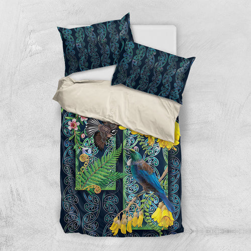 Aotearoa Maori Mangopare Christmas Bedding Set Pikawakawa and Tui