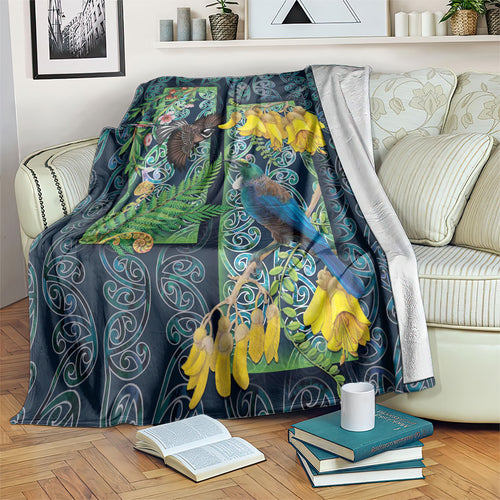 Aotearoa Maori Mangopare Christmas Blanket Pikawakawa and Tui