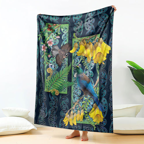 Aotearoa Maori Mangopare Christmas Blanket Pikawakawa and Tui