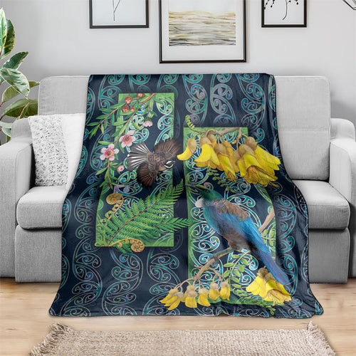 Aotearoa Maori Mangopare Christmas Blanket Pikawakawa and Tui