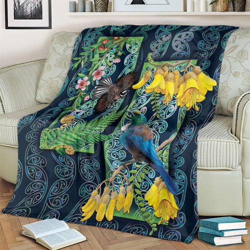 Aotearoa Maori Mangopare Christmas Blanket Pikawakawa and Tui