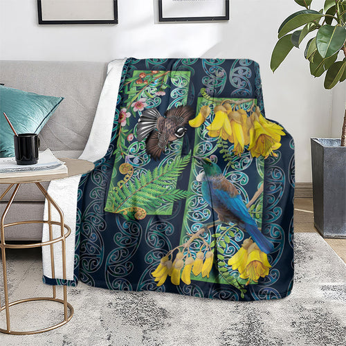 Aotearoa Maori Mangopare Christmas Blanket Pikawakawa and Tui