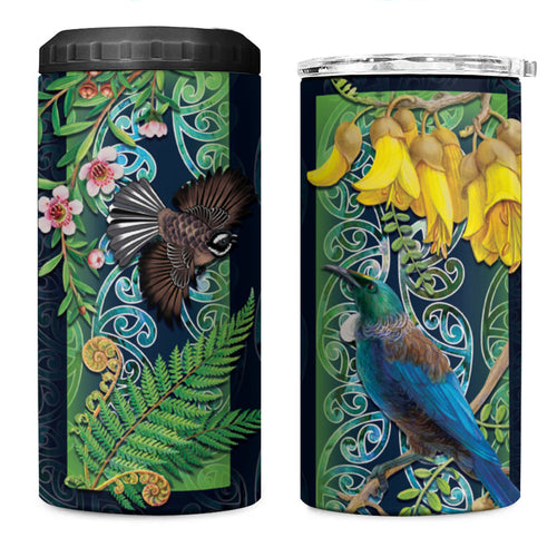 Aotearoa Maori Mangopare Christmas 4 in 1 Can Cooler Tumbler Pikawakawa and Tui