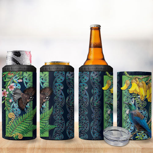 Aotearoa Maori Mangopare Christmas 4 in 1 Can Cooler Tumbler Pikawakawa and Tui