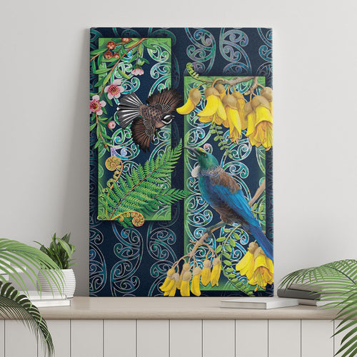 Aotearoa Maori Mangopare Christmas Canvas Wall Art Pikawakawa and Tui