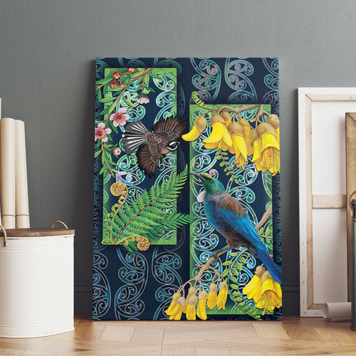 Aotearoa Maori Mangopare Christmas Canvas Wall Art Pikawakawa and Tui