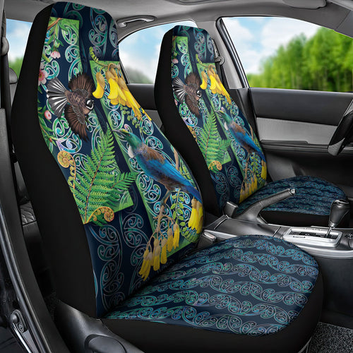 Aotearoa Maori Mangopare Christmas Car Seat Cover Pikawakawa and Tui