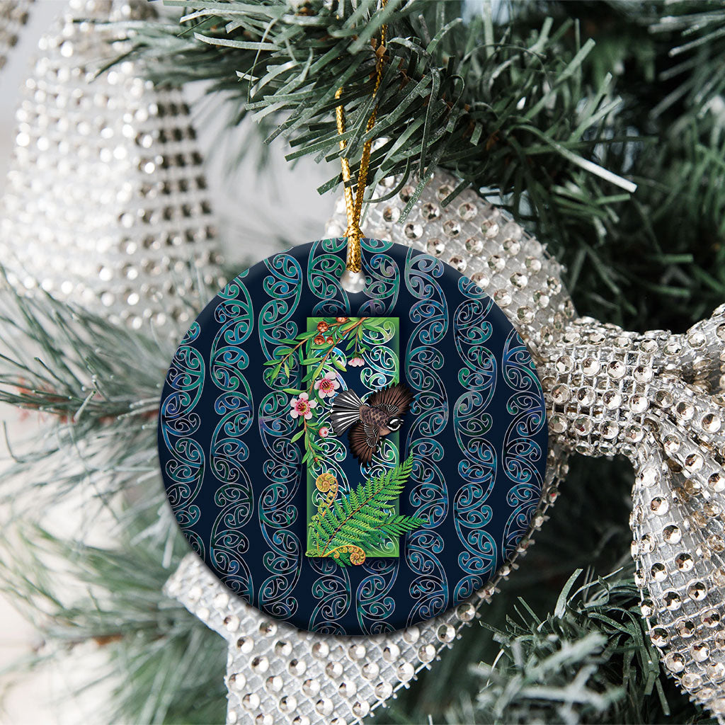 Aotearoa Maori Mangopare Christmas Ceramic Ornament Pikawakawa and Tui