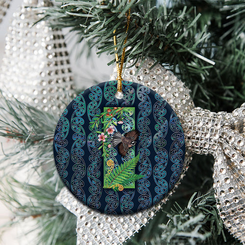 Aotearoa Maori Mangopare Christmas Ceramic Ornament Pikawakawa and Tui