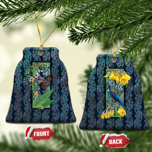 Aotearoa Maori Mangopare Christmas Ceramic Ornament Pikawakawa and Tui