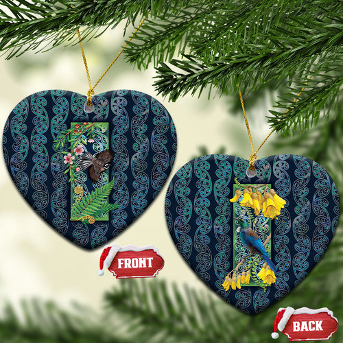 Aotearoa Maori Mangopare Christmas Ceramic Ornament Pikawakawa and Tui