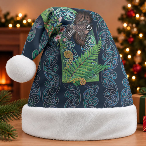 Aotearoa Maori Mangopare Christmas Santa Hat Pikawakawa and Tui