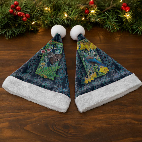 Aotearoa Maori Mangopare Christmas Santa Hat Pikawakawa and Tui