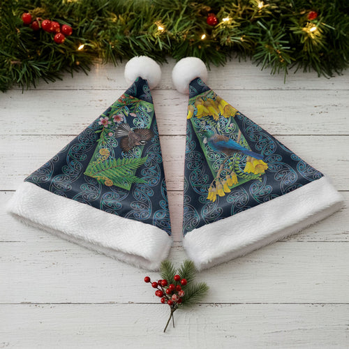 Aotearoa Maori Mangopare Christmas Santa Hat Pikawakawa and Tui