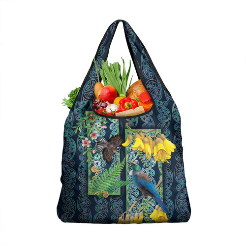 Aotearoa Maori Mangopare Christmas Grocery Bag Pikawakawa and Tui