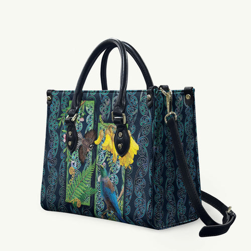 Aotearoa Maori Mangopare Christmas Leather Bag Pikawakawa and Tui