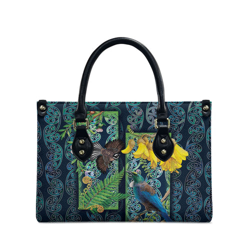 Aotearoa Maori Mangopare Christmas Leather Bag Pikawakawa and Tui