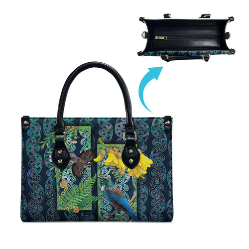 Aotearoa Maori Mangopare Christmas Leather Bag Pikawakawa and Tui