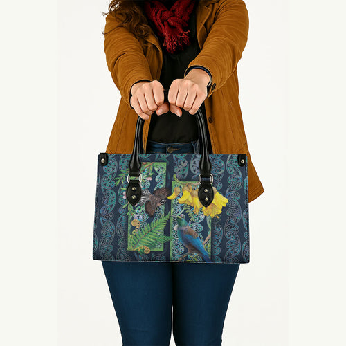 Aotearoa Maori Mangopare Christmas Leather Bag Pikawakawa and Tui