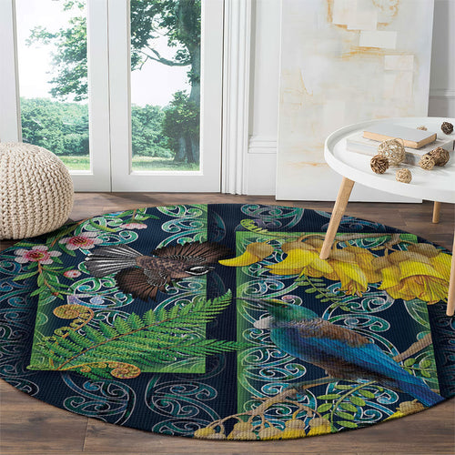 Aotearoa Maori Mangopare Christmas Round Carpet Pikawakawa and Tui