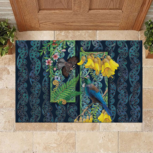 Aotearoa Maori Mangopare Christmas Rubber Doormat Pikawakawa and Tui