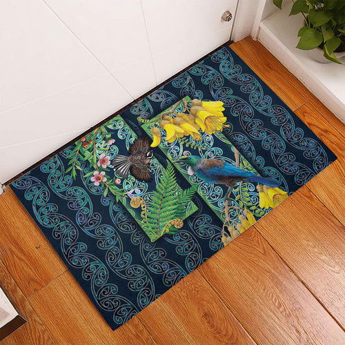 Aotearoa Maori Mangopare Christmas Rubber Doormat Pikawakawa and Tui