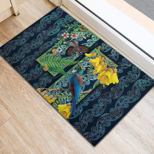 Aotearoa Maori Mangopare Christmas Rubber Doormat Pikawakawa and Tui