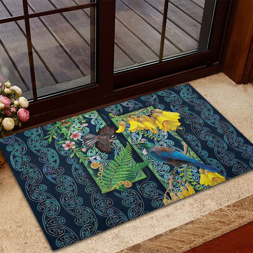 Aotearoa Maori Mangopare Christmas Rubber Doormat Pikawakawa and Tui