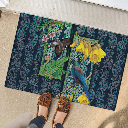 Aotearoa Maori Mangopare Christmas Rubber Doormat Pikawakawa and Tui