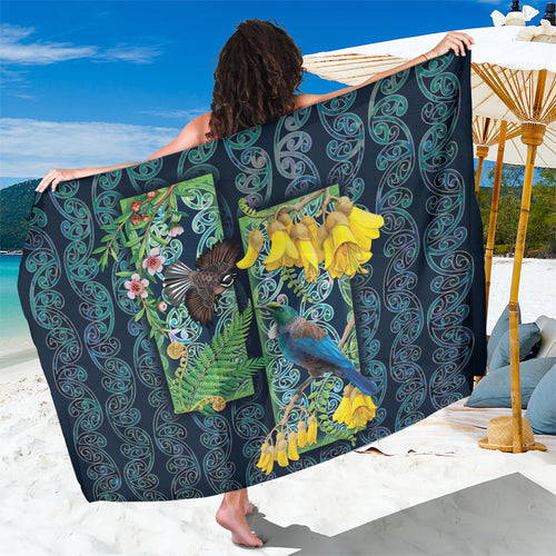 Aotearoa Maori Mangopare Christmas Sarong Pikawakawa and Tui