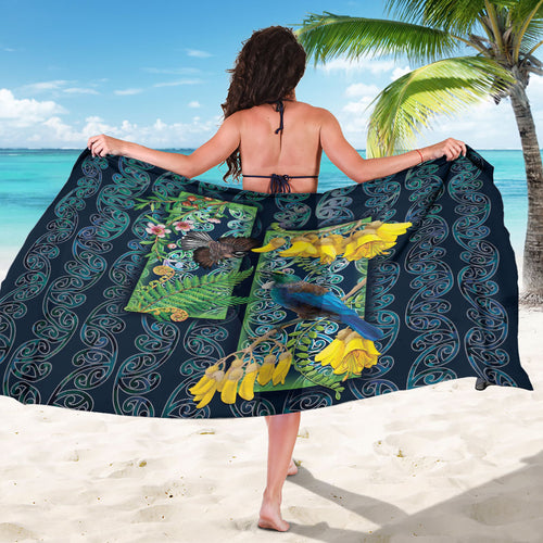 Aotearoa Maori Mangopare Christmas Sarong Pikawakawa and Tui