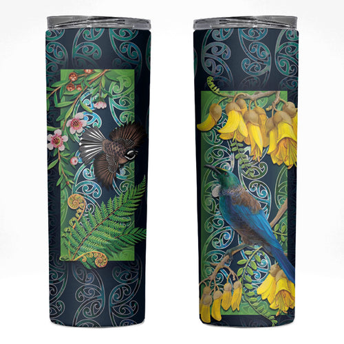 Aotearoa Maori Mangopare Christmas Skinny Tumbler Pikawakawa and Tui