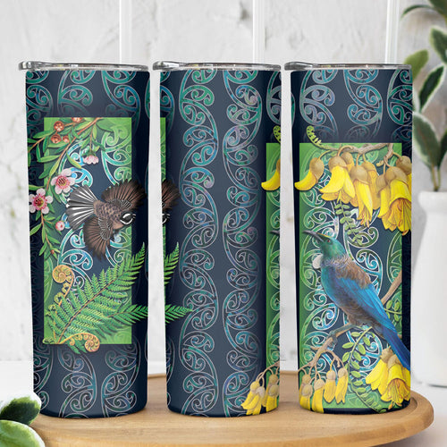 Aotearoa Maori Mangopare Christmas Skinny Tumbler Pikawakawa and Tui