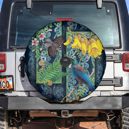 Aotearoa Maori Mangopare Christmas Spare Tire Cover Pikawakawa and Tui