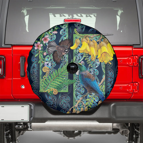 Aotearoa Maori Mangopare Christmas Spare Tire Cover Pikawakawa and Tui