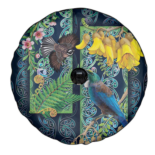 Aotearoa Maori Mangopare Christmas Spare Tire Cover Pikawakawa and Tui