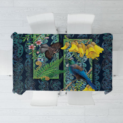 Aotearoa Maori Mangopare Christmas Tablecloth Pikawakawa and Tui