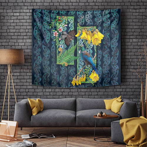 Aotearoa Maori Mangopare Christmas Tapestry Pikawakawa and Tui