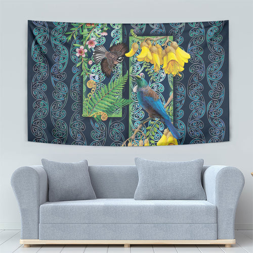 Aotearoa Maori Mangopare Christmas Tapestry Pikawakawa and Tui