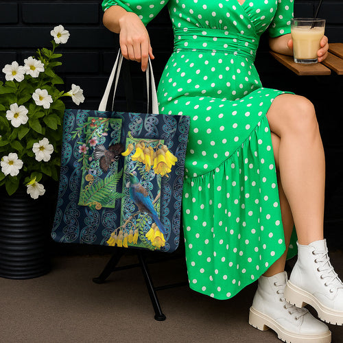 Aotearoa Maori Mangopare Christmas Tote Bag Pikawakawa and Tui
